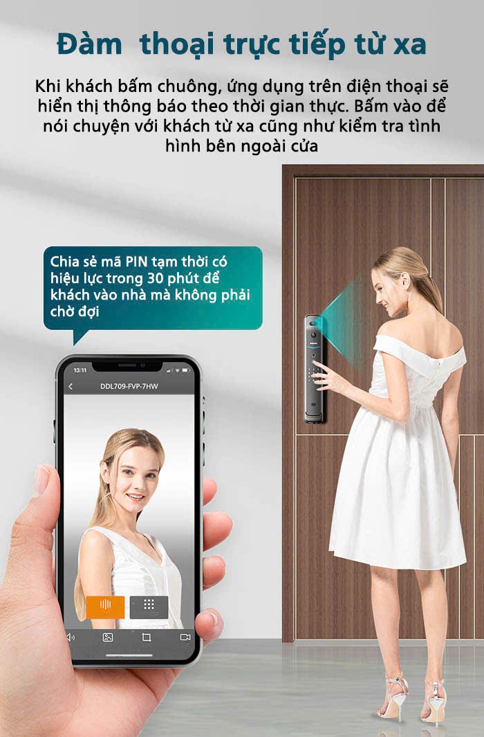 Khóa vân tay cửa gỗ Philips DDL709-7HWS FaceID 3D