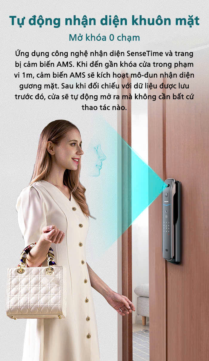 Khóa vân tay cửa gỗ Philips DDL709-7HWS FaceID 3D