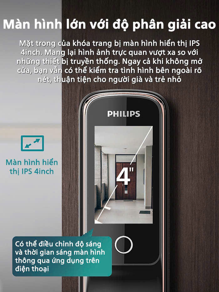 Khóa vân tay cửa gỗ Philips DDL709-7HWS FaceID 3D