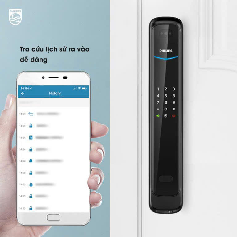 Khóa vân tay cửa gỗ Philips DDL702-8HWS FaceID 3D