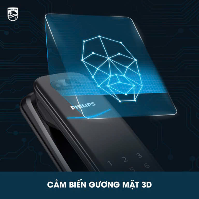 Khóa vân tay cửa gỗ Philips DDL702-8HWS FaceID 3D